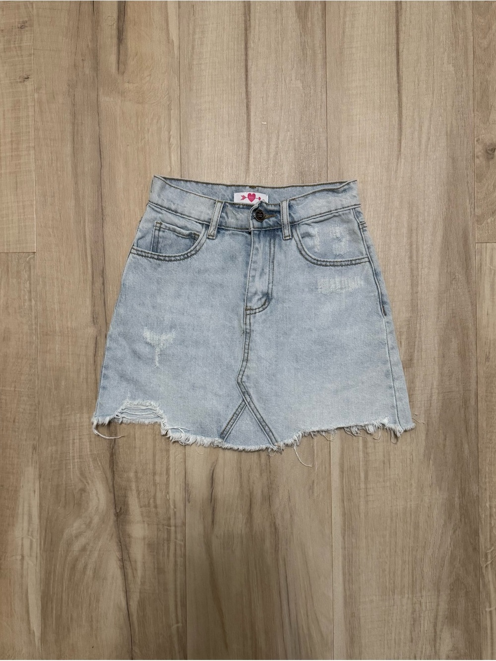 Buddy Love Light Blue Distressed Denim Mini Skirt